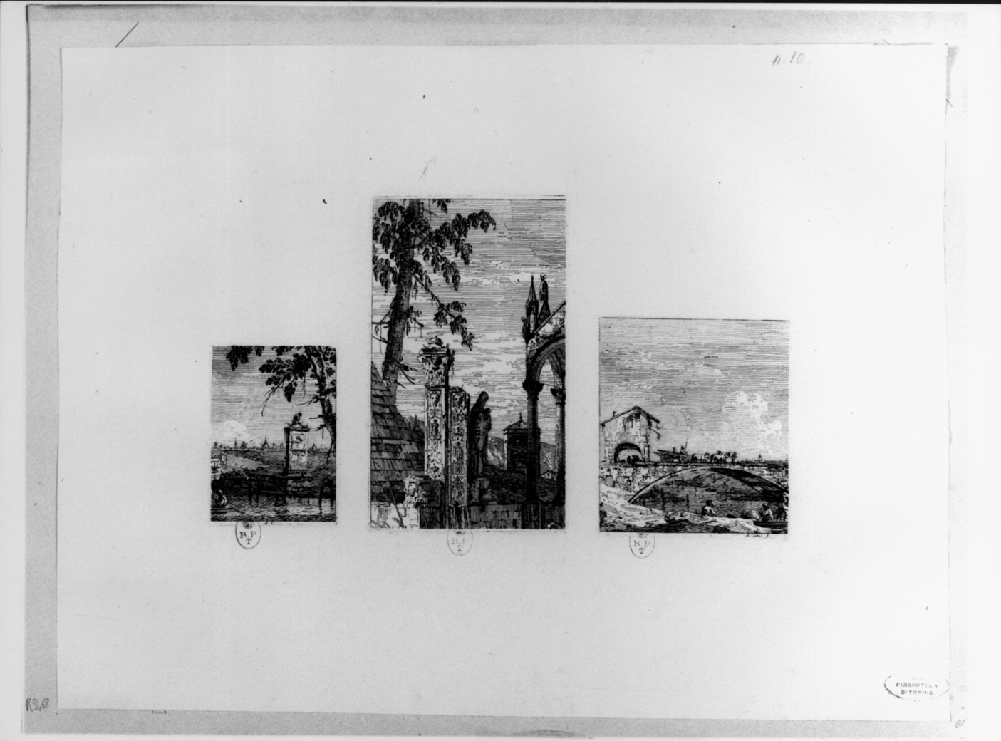 Tre paesaggi d'invenzione, paesaggi (stampa, serie) di Canal Giovanni Antonio detto Canaletto (secondo quarto sec. XVIII)