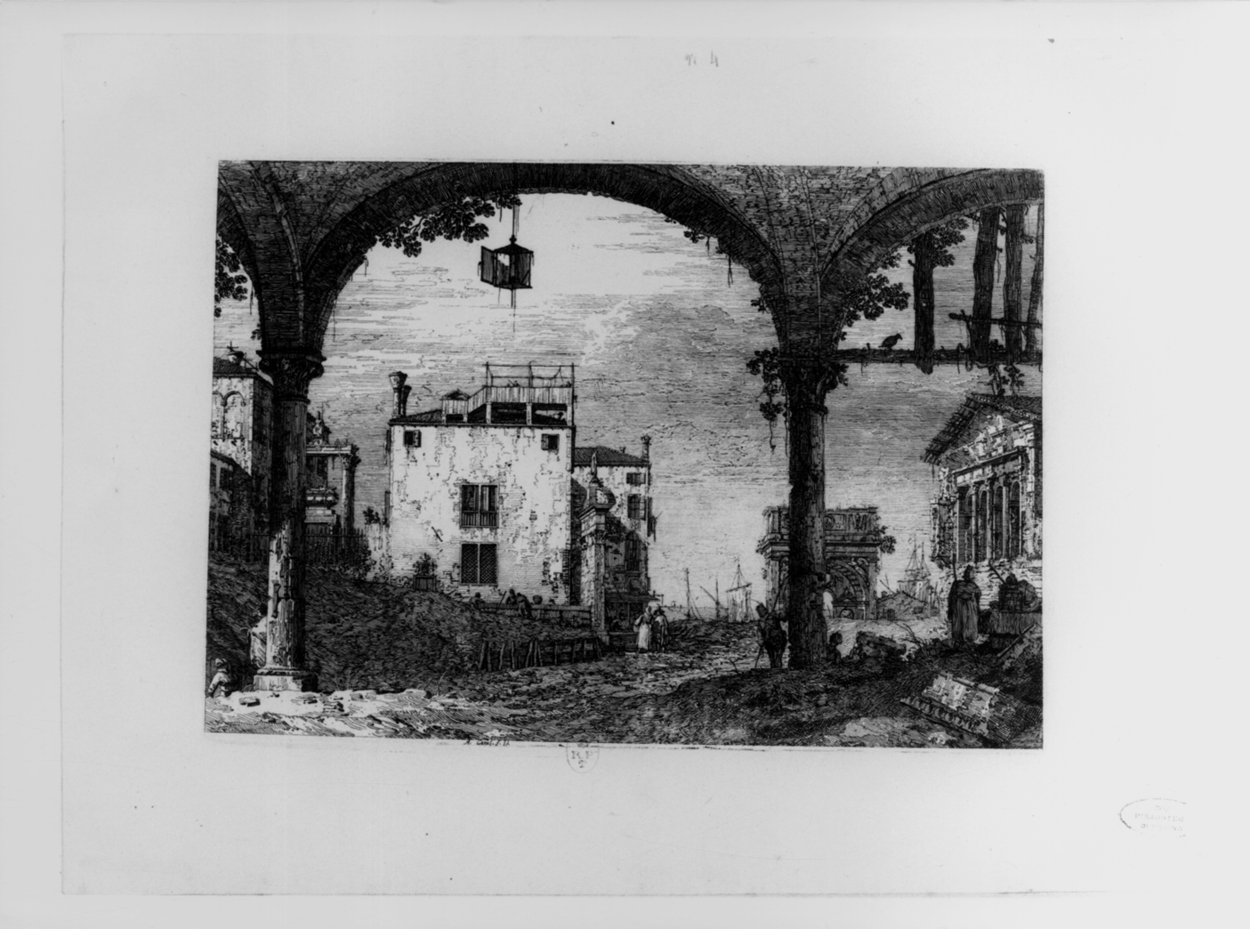 Portico con lanterna, veduta di città (stampa, serie) di Canal Giovanni Antonio detto Canaletto (secondo quarto sec. XVIII)