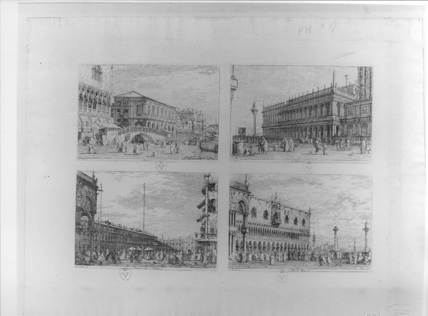 Quattro scorci di Venezia, vedute prospettiche di Venezia (stampa, serie) di Canal Giovanni Antonio detto Canaletto (secondo quarto sec. XVIII)
