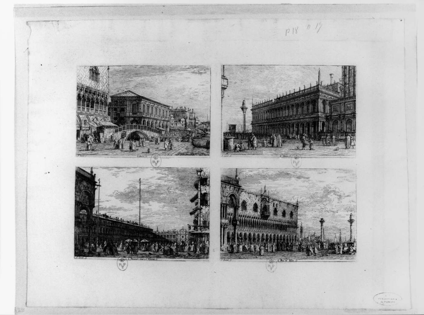 Quattro scorci di Venezia, vedute prospettiche di Venezia (stampa, serie) di Canal Giovanni Antonio detto Canaletto (secondo quarto sec. XVIII)