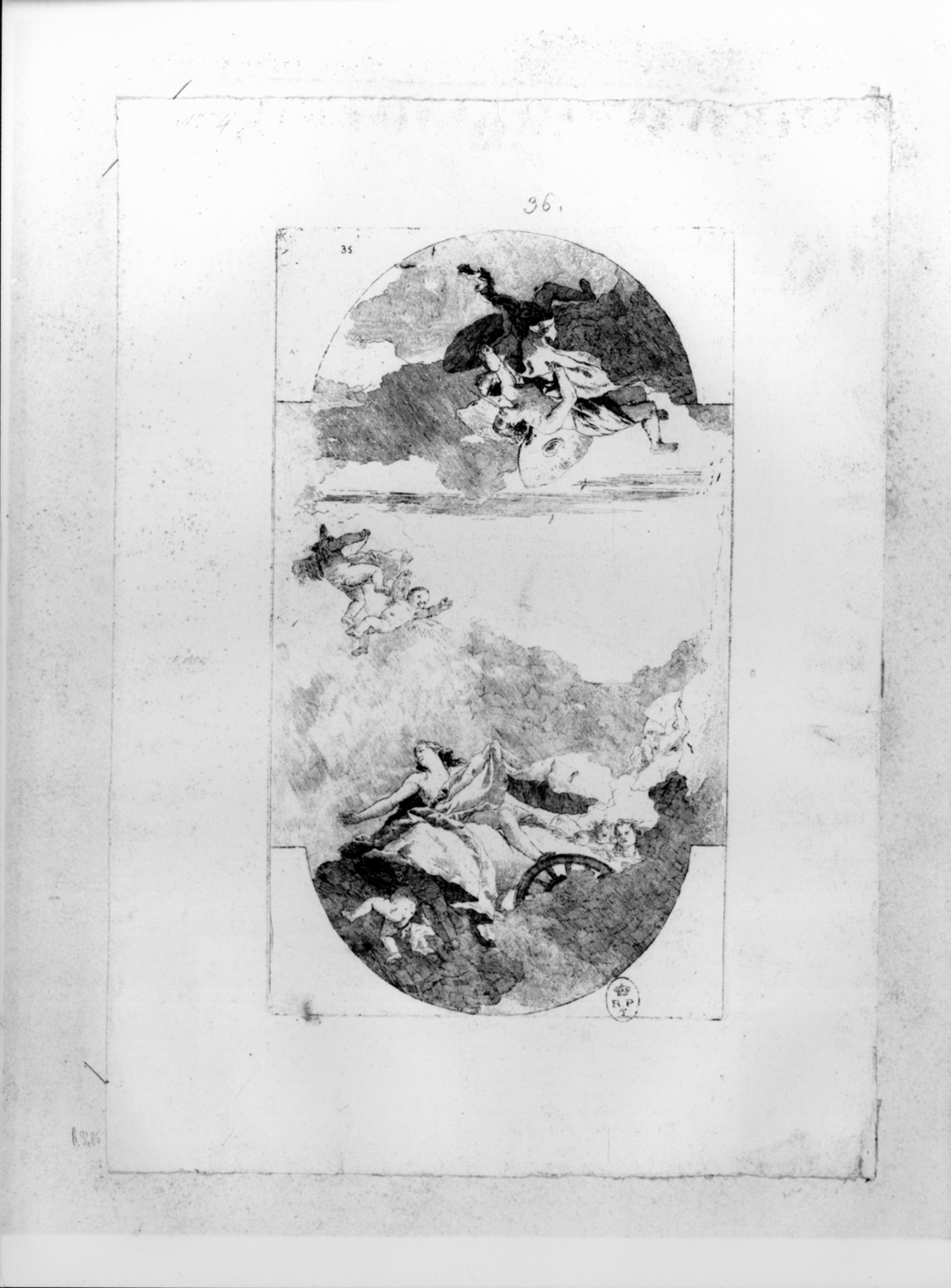 Diana e i ventiDiana scende dal cielo per salvare Ifigenia, Diana e i venti (stampa) di Tiepolo Giovanni Battista, Tiepolo Gian Domenico (terzo quarto sec. XVIII)