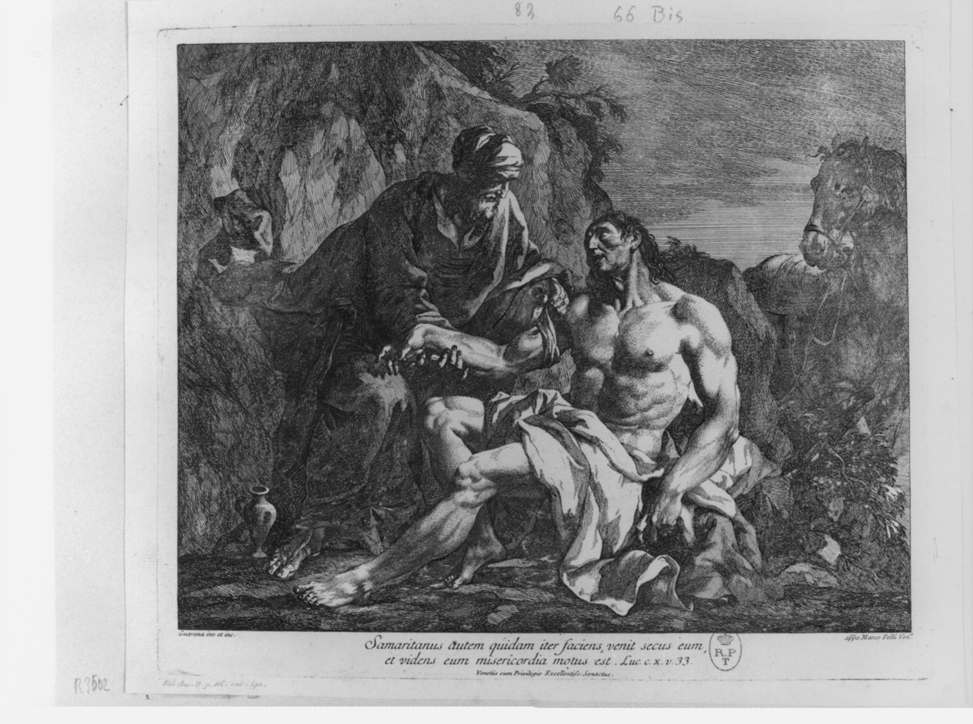 La parabole du Bon Samaritain, parabola del buon samaritano (stampa) di Guarana Giacomo (seconda metà sec. XVIII)