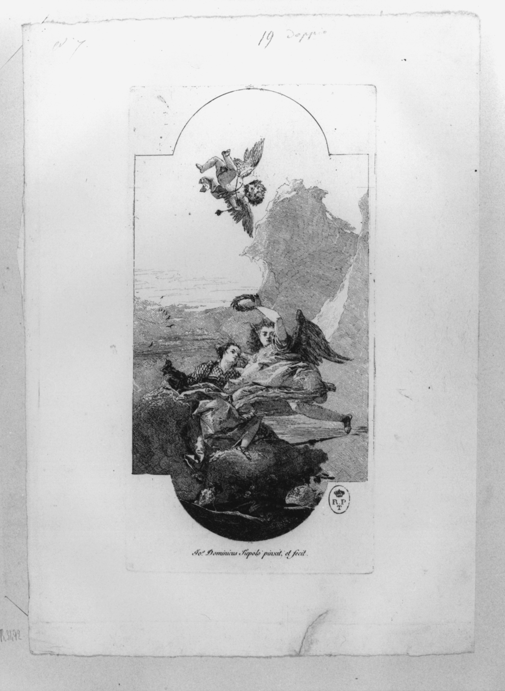 Allegoria della Gloria che incorona la Virtù, allegoria della Gloria che incorona la Virtù (stampa) di Tiepolo Gian Domenico (sec. XVIII)