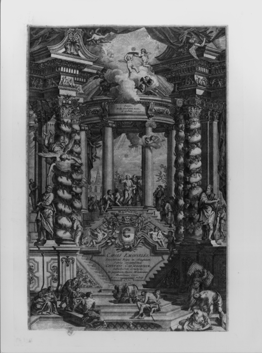 Monumento a Carlo Emanuele III di Savoia (stampa, elemento d'insieme) di Pellery de Francesco Antonio (metà sec. XVIII)