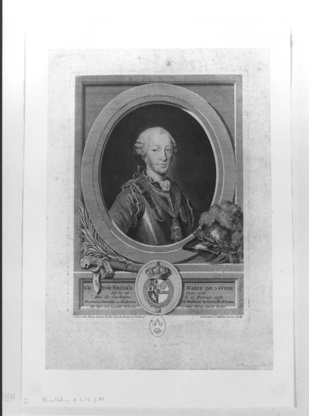Ritratto di Vittorio Amedeo Maria di Savoia (stampa, elemento d'insieme) di Bligny Luigi Giacomo, Cathelin Louis Jacques (terzo quarto sec. XVIII)