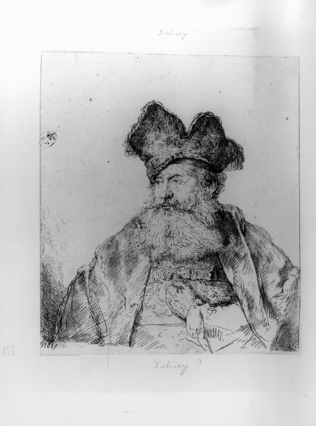 Vecchio con barba, testa di vecchio con barba (stampa smarginata) di Dietrich Cristiano - ambito tedesco (terzo quarto sec. XVIII)