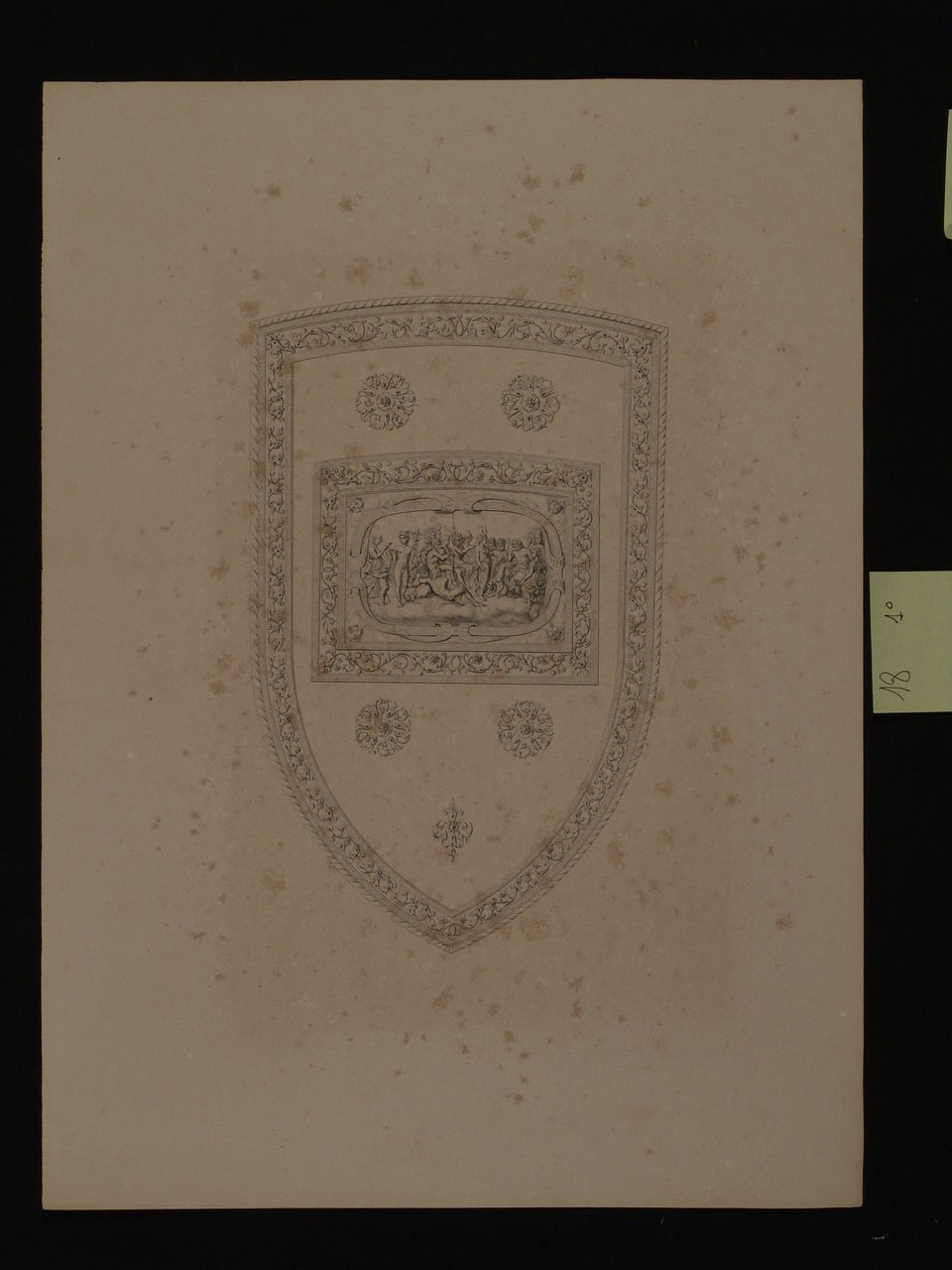 Concilio degli dei, scudo con Concilio degli Dei (stampa smarginata, elemento d'insieme) di Junck e co., ditta, Lasinio Carlo, Lasinio Giovanni Paolo (secondo quarto sec. XIX)
