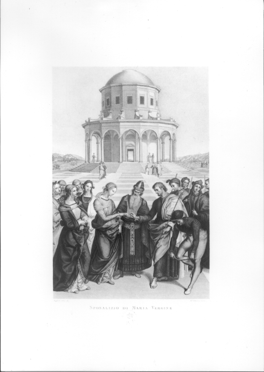 Sposalizio di Maria Vergine, Scena religiosa (stampa) di Pechenino Michele Luigi Maria detto Pekenino, Sanzio Raffaello (primo quarto sec. XIX)
