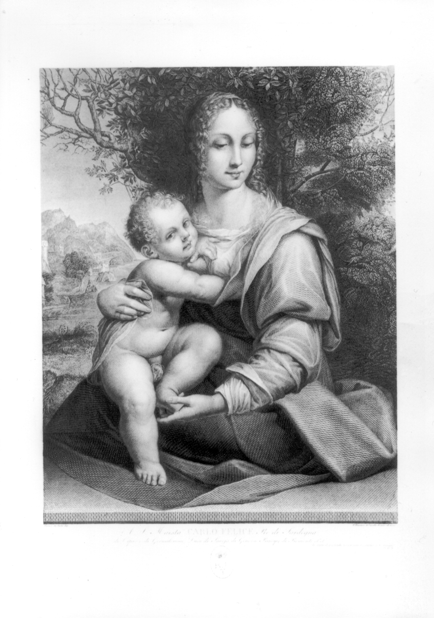 Madonna col Bambino, Scena religiosa (stampa) di Geniani Gerolamo, Da Sesto Cesare (prima metà sec. XIX)