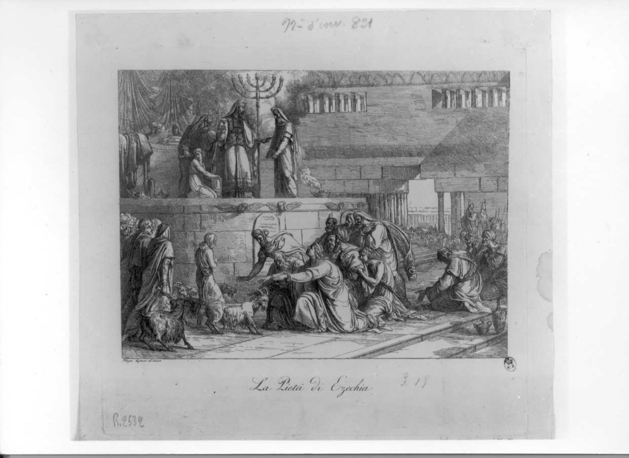 La Pietà di Ezechia, Scena biblica (stampa) di Hayez Francesco (seconda metà sec. XIX)