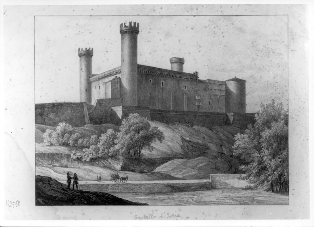 Castello di Ivrea, Veduta (stampa) - ambito piemontese (prima metà sec. XIX)