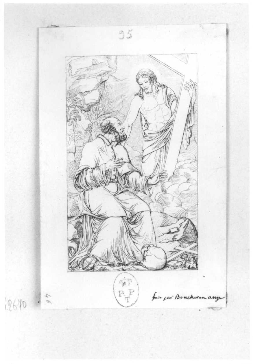 Il beato Oddino Barotto di Fossano, Scena religiosa (stampa smarginata) di Boucheron Angelo Michele, Balbo Ferdinando (inizio sec. XIX)