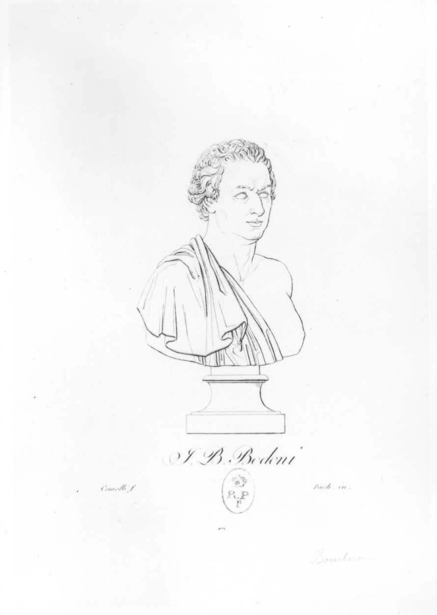 Ritratto di J. B. Bodoni, Busto maschile (stampa) di Boucheron Angelo Michele, Comolli (prima metà sec. XIX)