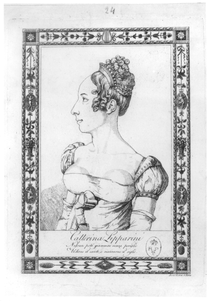 Ritratto di Catterina Lipparini, Ritratto femminile (stampa) di Boucheron Angelo Michele (sec. XIX)