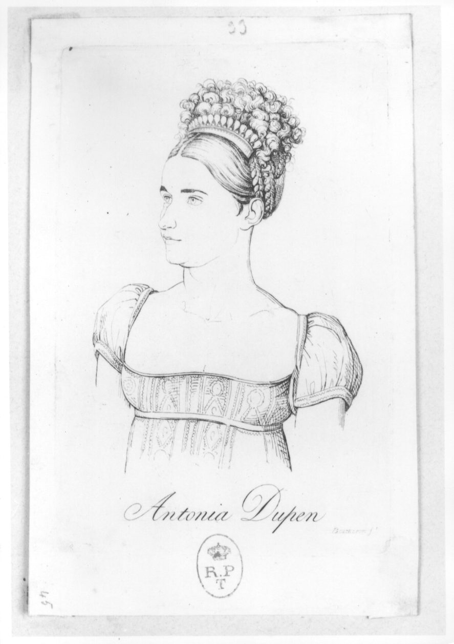 Ritratto di Antonia Dupen, Ritratto femminile (stampa) di Boucheron Angelo Michele (sec. XIX)