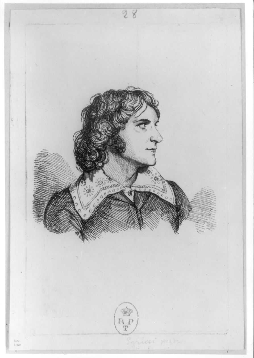 Ritratto del poeta Sgricci, ritratto d'uomo (stampa) di Boucheron Angelo Michele (sec. XIX)