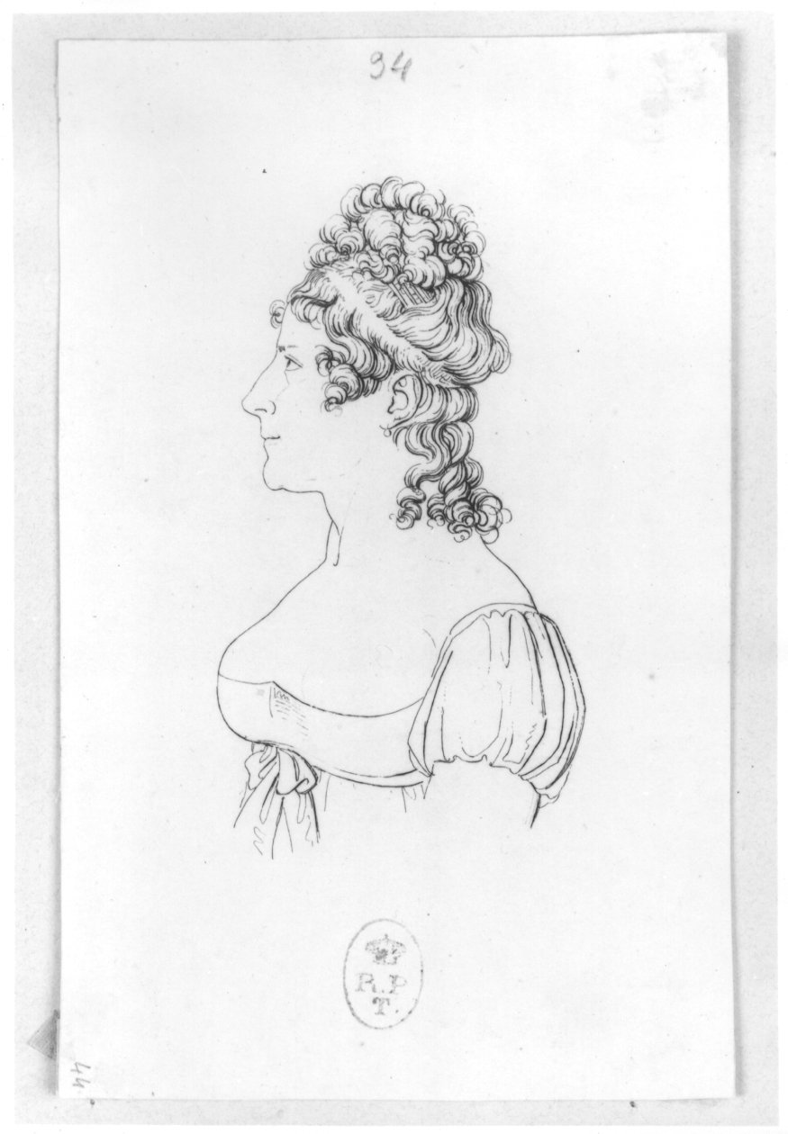 Ritratto di Antonia Dupen, Ritratto femminile (stampa smarginata) di Boucheron Angelo Michele (sec. XIX)