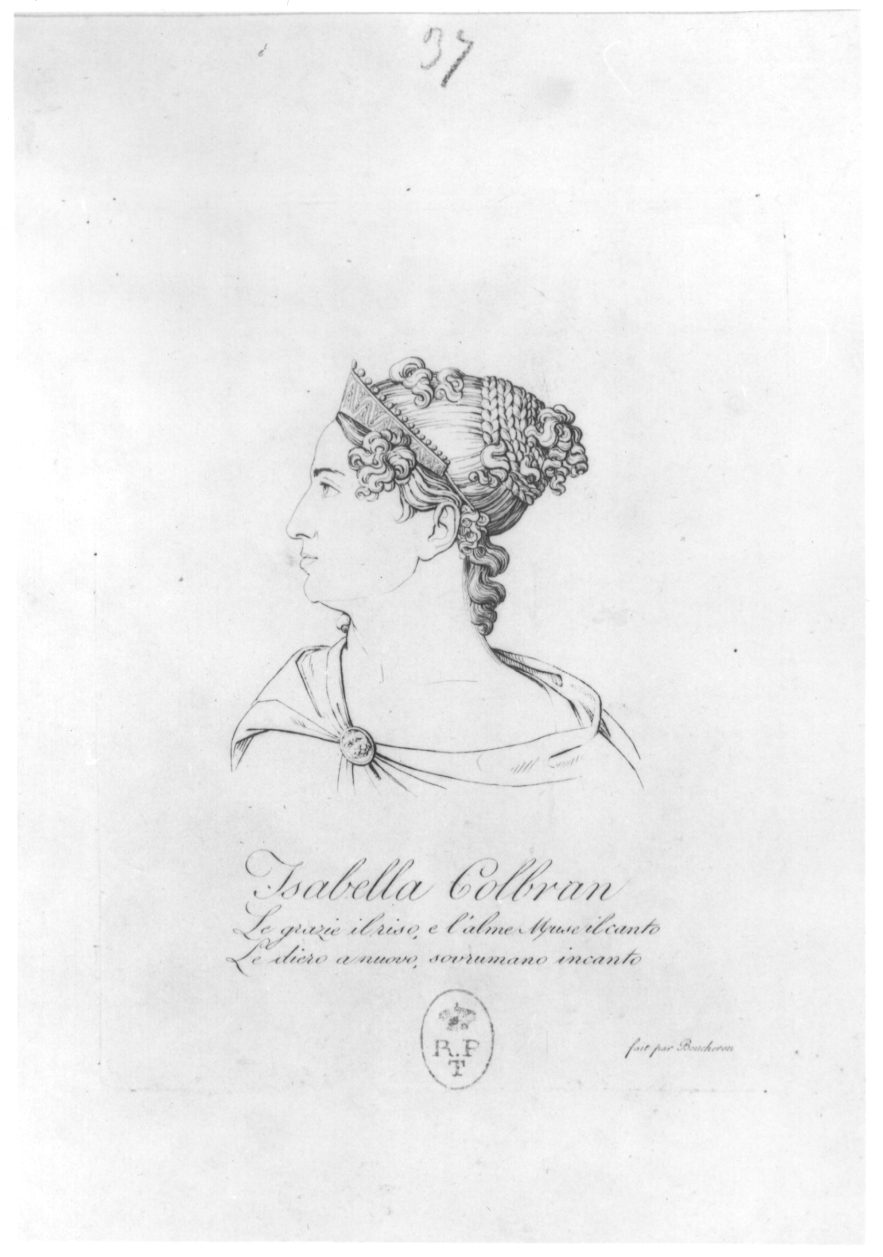 Ritratto di Isabella Colbran, Ritratto femminile (stampa) di Boucheron Angelo Michele (sec. XIX)