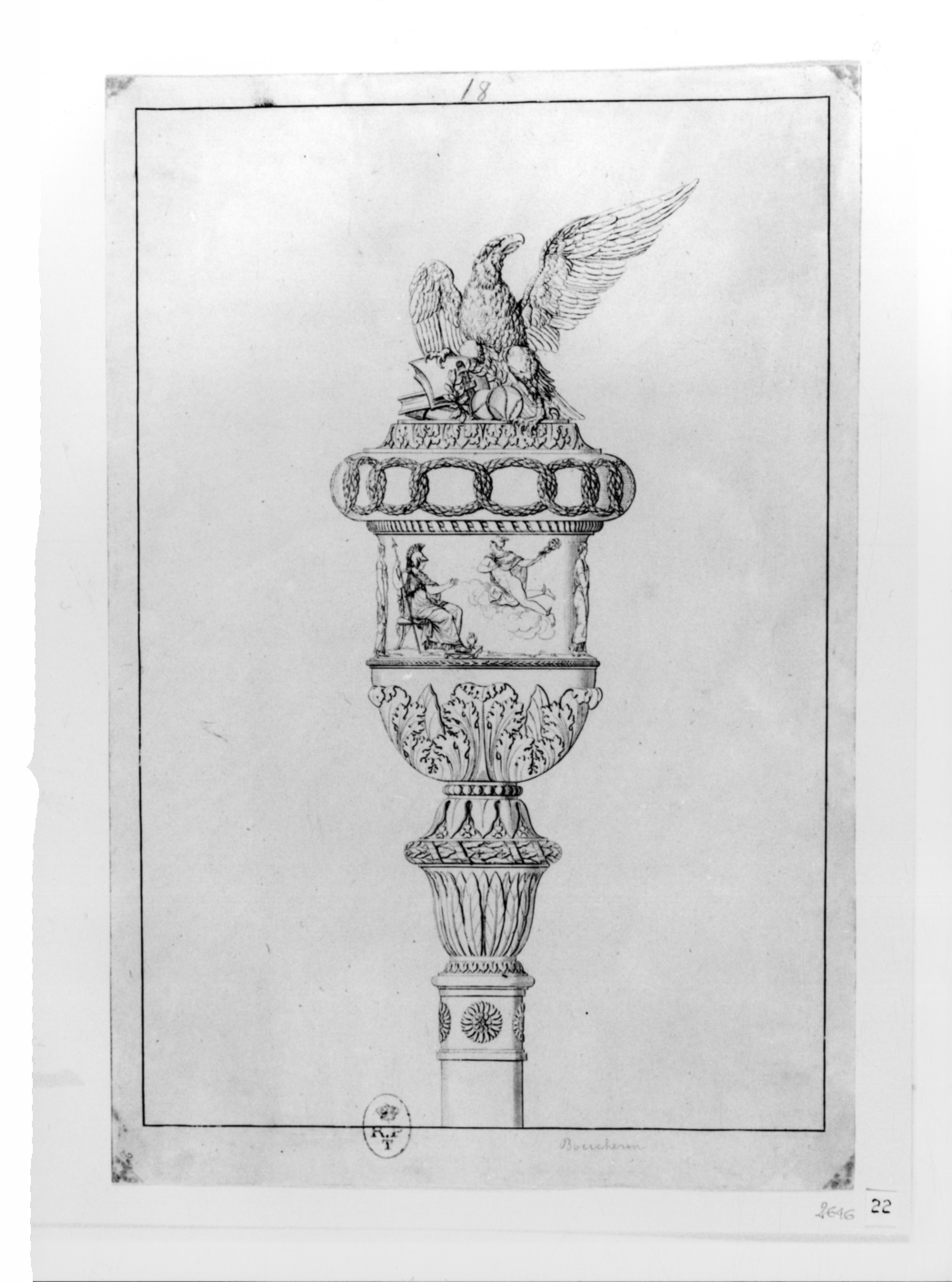 Mazza da cerimonia del rettore dell'Università di Torino (stampa, elemento d'insieme) di Pécheux Lorenzo, Boucheron Angelo Michele (inizio sec. XIX)