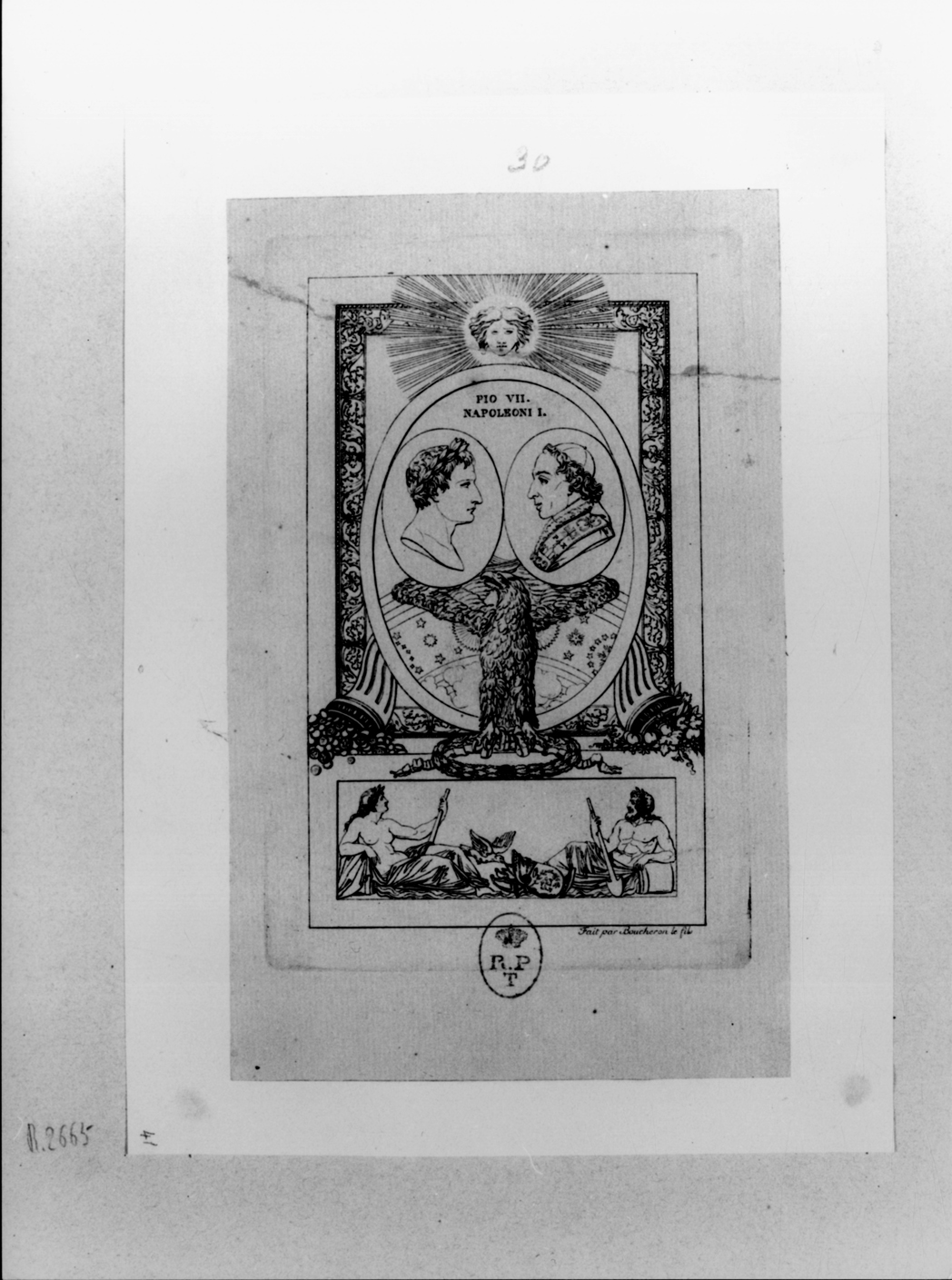 Composizione con i medaglioni di papa Pio VII e Napoleone Bonaparte (stampa, elemento d'insieme) di Boucheron Angelo Michele (inizio sec. XIX)