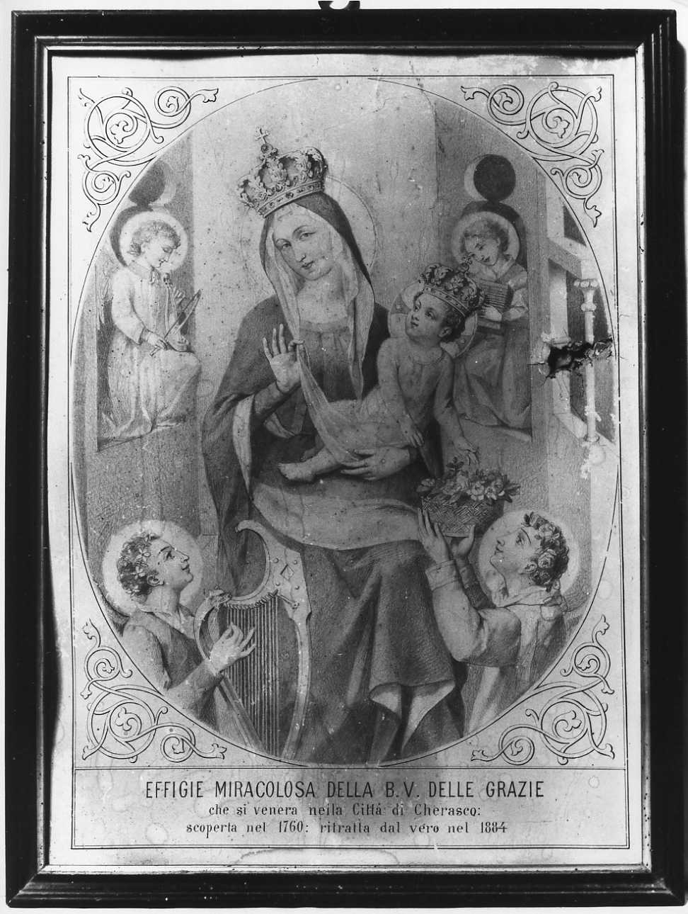 Effigie miracolosa della B.V. delle Grazie, Madonna delle Grazie con angeli (stampa) di Morgari Luigi - ambito piemontese (ultimo quarto sec. XIX)
