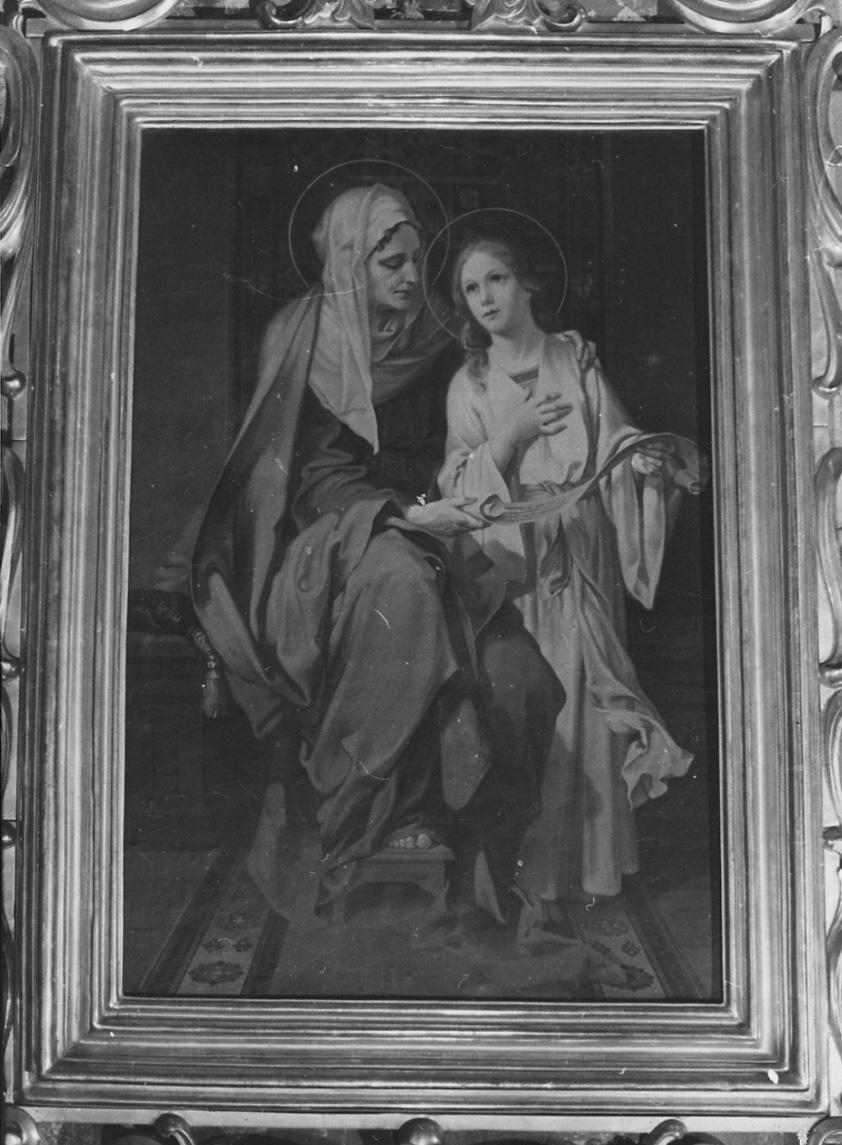 Sant'Anna insegna a leggere a Maria Vergine (stampa a colori) - ambito piemontese (inizio sec. XX)