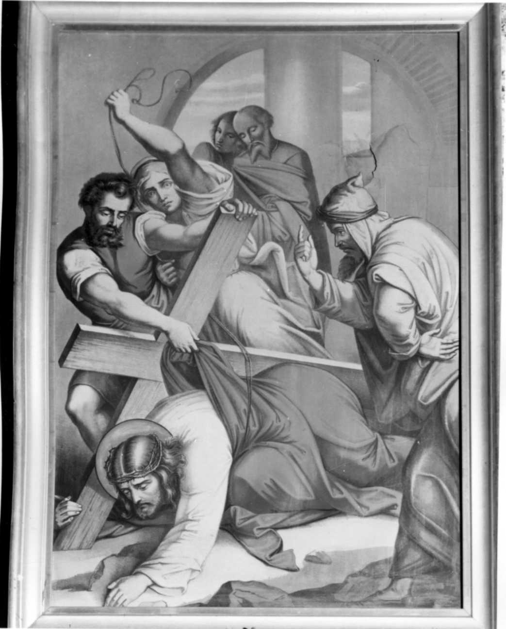 stazione III: Gesù cade sotto la croce la prima volta (stampa, elemento d'insieme) - ambito piemontese (sec. XIX)