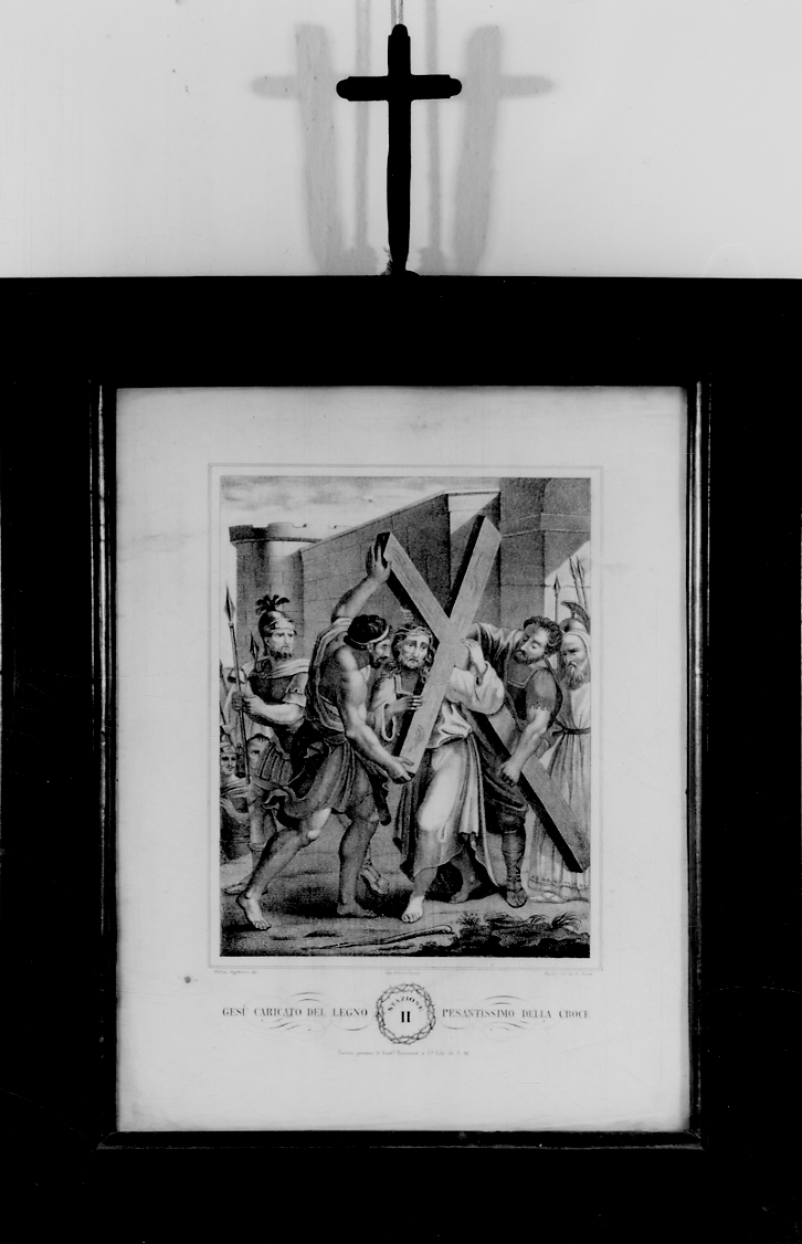 stazione II: Gesù caricato della croce (stampa) di Seghesio Felice (prima metà sec. XIX)