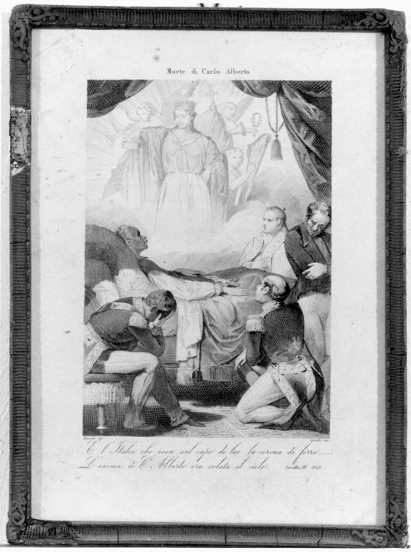 Morte di Carlo Alberto, Carlo Alberto di Savoia sul letto di morte (stampa) di Masutti Antonio, Carelli Giacomo (seconda metà sec. XIX)