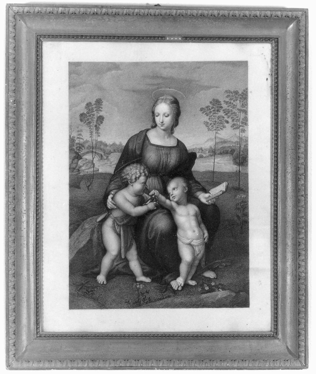 Madonna con Bambino e San Giovannino (stampa) di Sanzio Raffaello - ambito piemontese (sec. XIX)