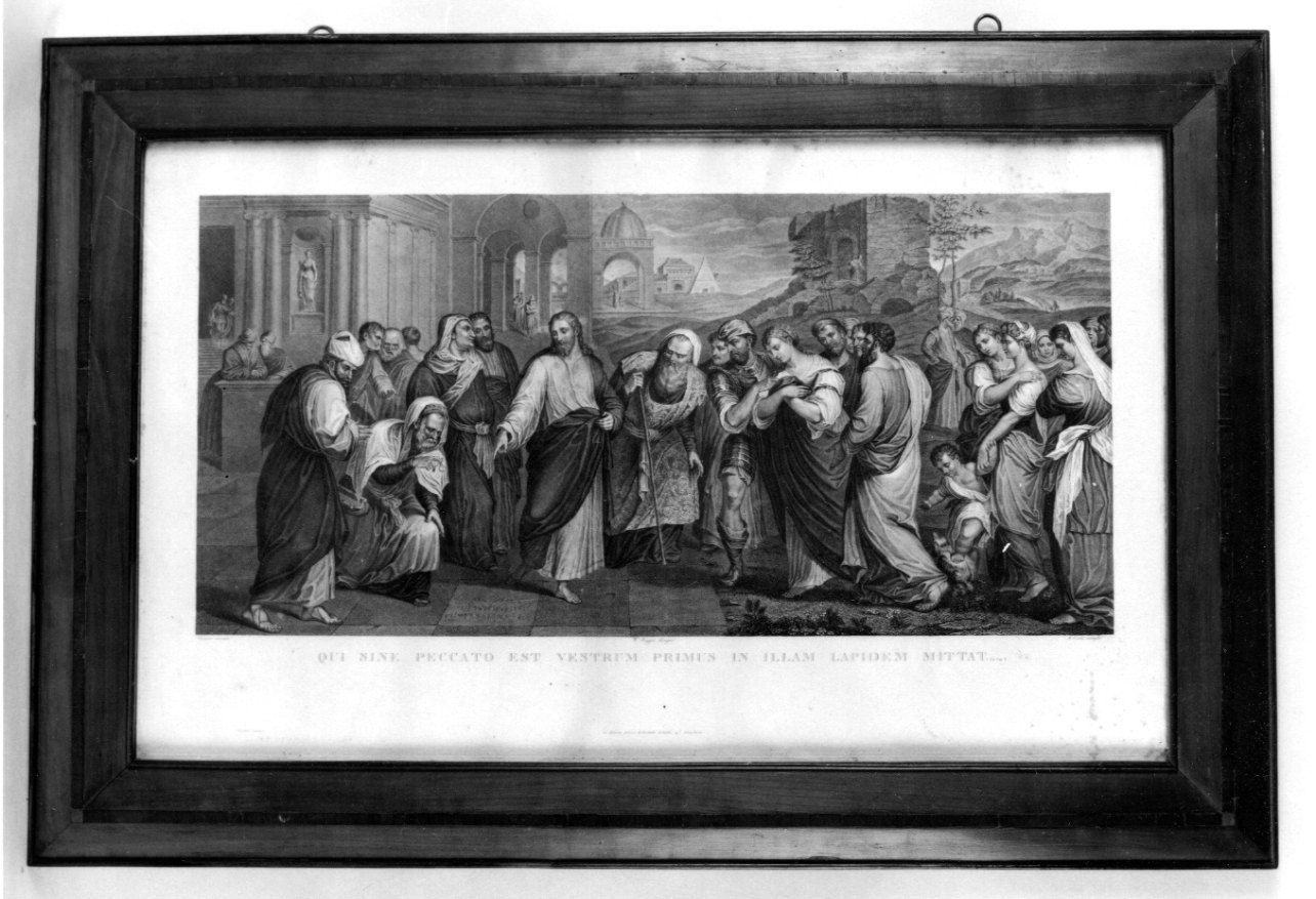 Cristo e l'adultera (stampa, elemento d'insieme) di Raggio Vincenzo, Conte Antonio (metà sec. XIX)