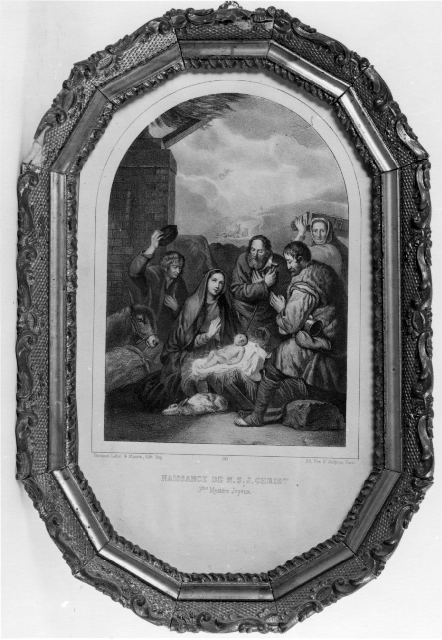 natività di Gesù (stampa a colori, elemento d'insieme) - ambito francese (seconda metà sec. XIX)