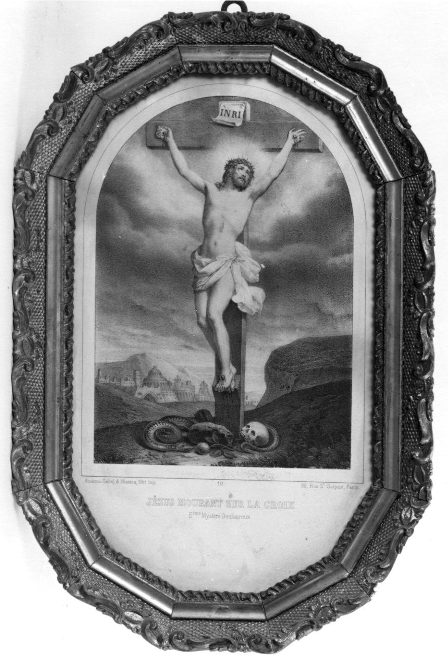 Cristo crocifisso (stampa a colori, elemento d'insieme) - ambito francese (seconda metà sec. XIX)