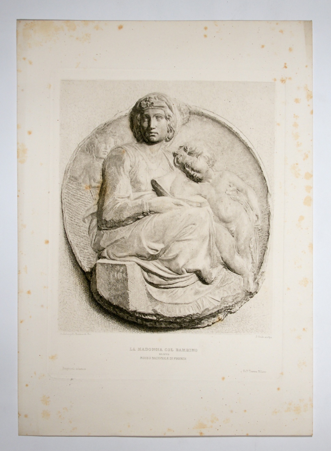 Madonna col bambino, Madonna con Bambino e San Giovannino (stampa) di Buonarroti Michelangelo, Groh Jacob (sec. XIX)