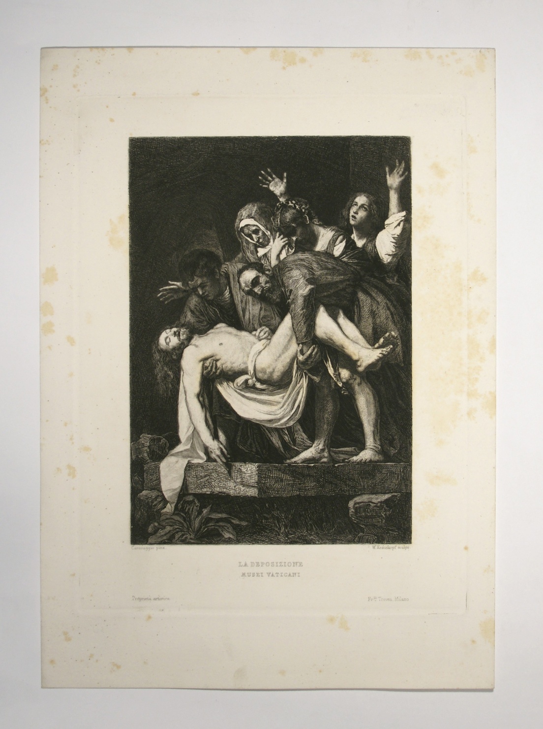 La deposizione, deposizione di Cristo nel sepolcro (stampa) di Merisi Michelangelo, Krauskopf Wilhelm (sec. XIX)