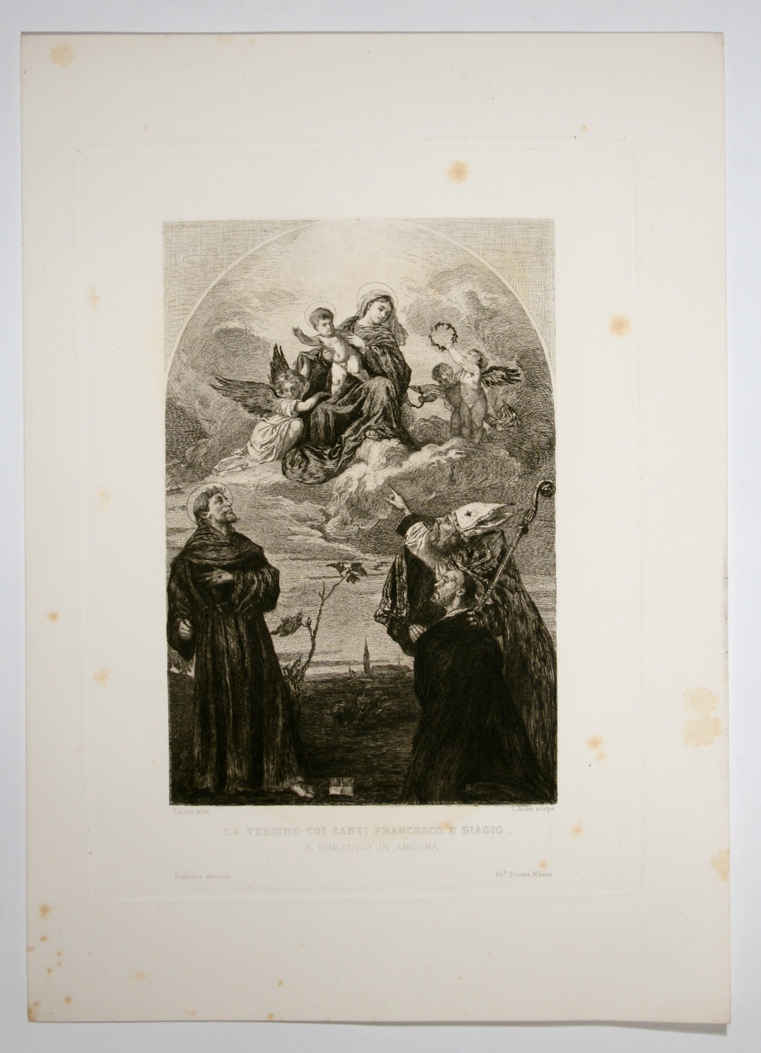 La Vergine coi santi, Madonna con Bambino e Santi (stampa) di Vecellio Tiziano, Kuhn Ludwig (sec. XIX)