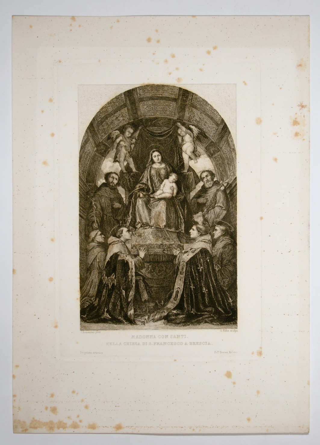 Sacra conversazione, Madonna con Bambino in trono tra santi (stampa) di Romani Girolamo detto Romanino, Kuhn Ludwig (sec. XIX)