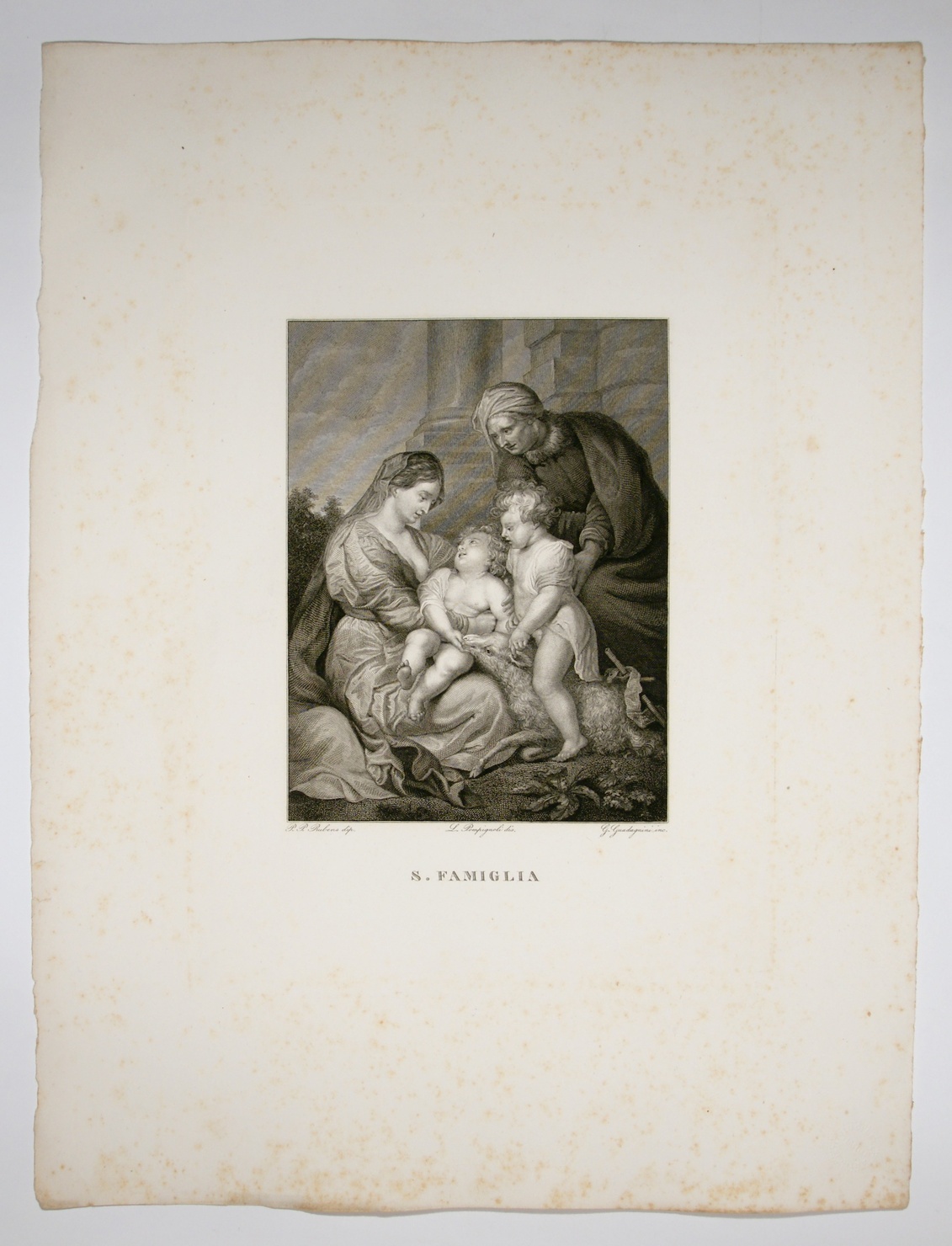 S. Famiglia, Sacra Famiglia con San Giovannino e Sant'Elisabetta (stampa, serie) di Den Hoecke Jan Van, Pompignoli Luigi, Guadagnini Gaetano (sec. XIX)