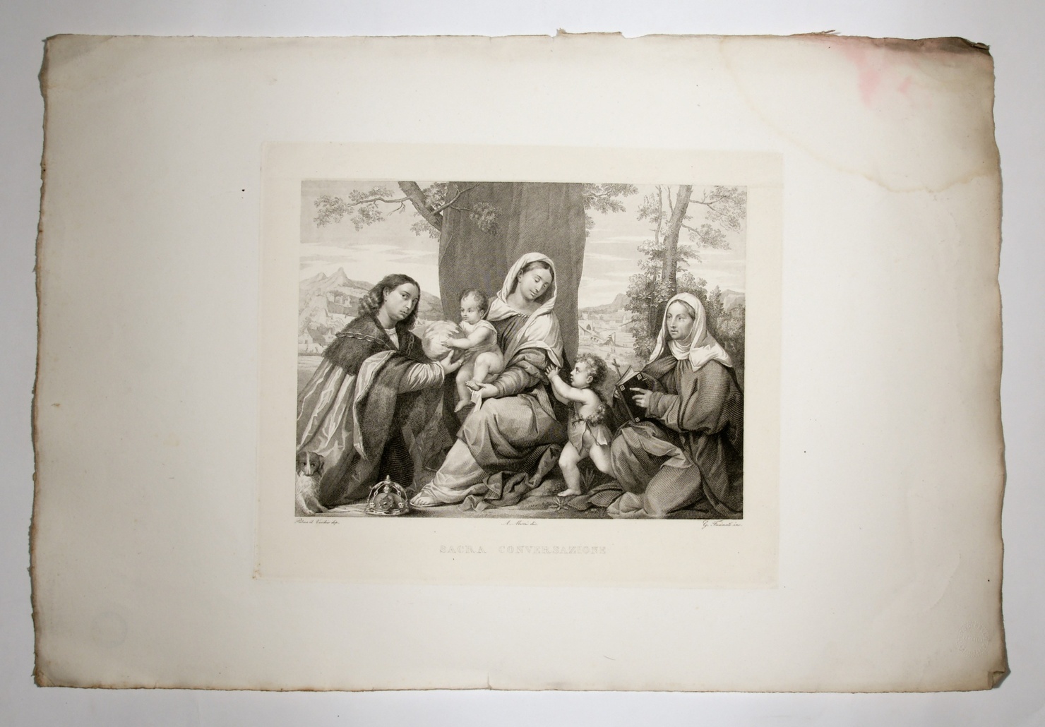 Sacra Conversazione, Madonna con Bambino e altri personaggi (stampa, serie) di Veronese Bonifacio (Bonifacio de' Pitati), Muzzi Antonio, Fusinati Giuseppe (sec. XIX)