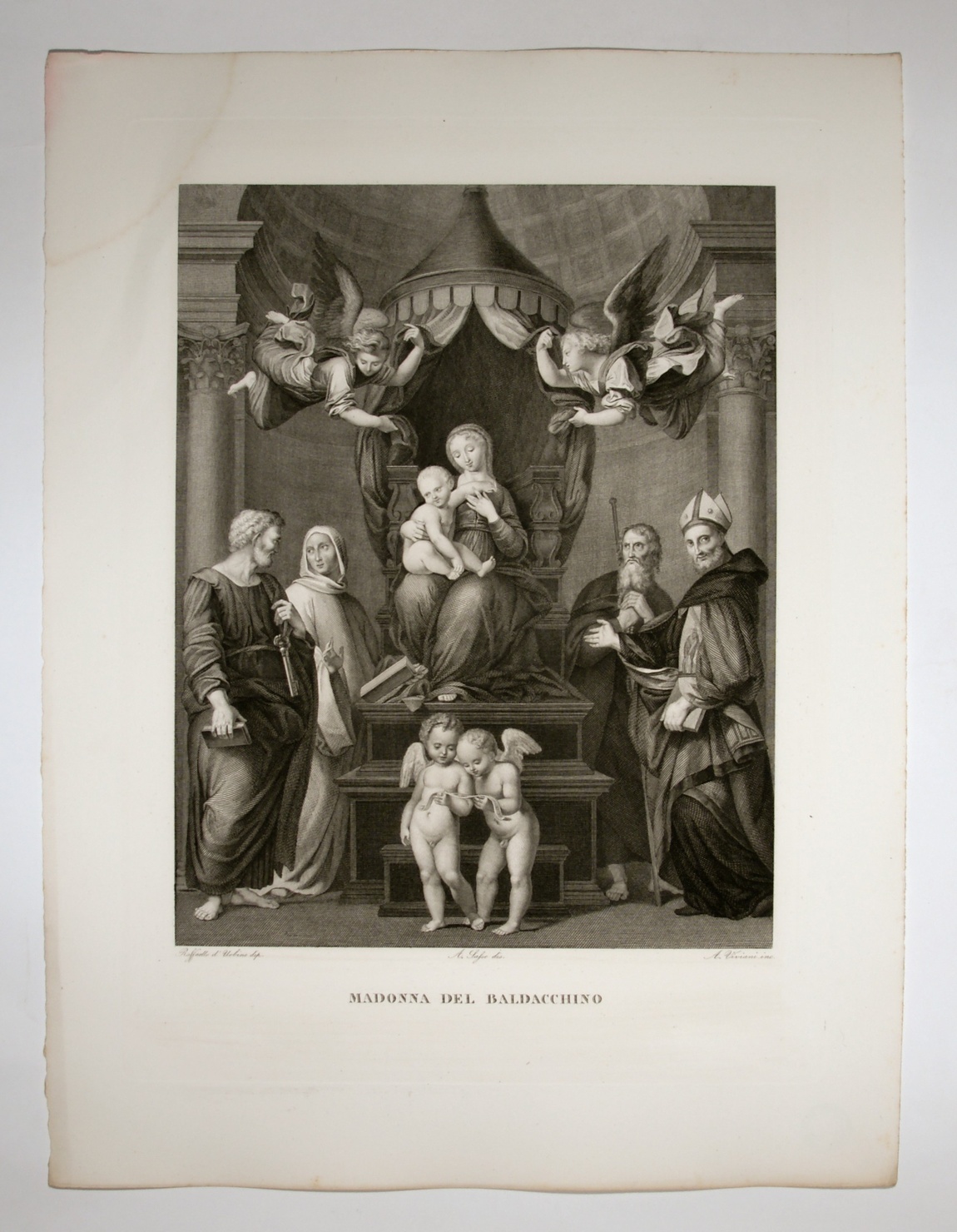 Madonna col Bambino e Santi, Madonna in trono con Bambino e Santi (stampa, serie) di Sanzio Raffaello, Sasso Giovanni Antonio, Viviani Antonio (sec. XIX)