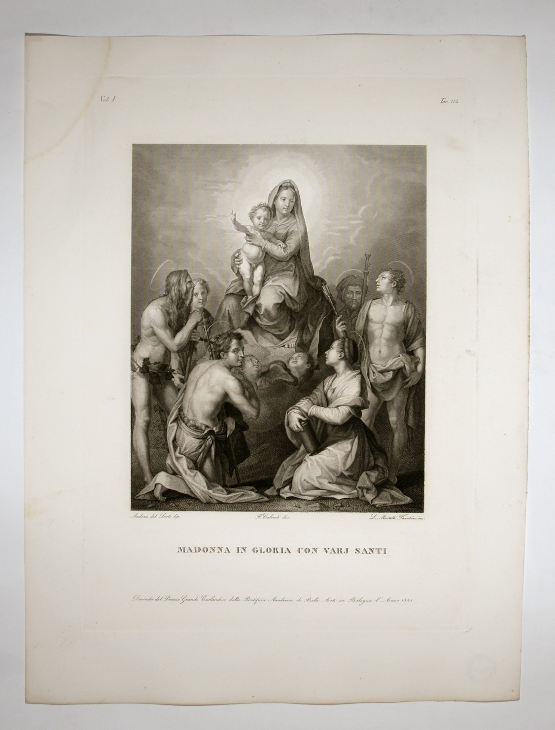 Madonna in gloria e santi, madonna in gloria (stampa, serie) di Andrea d'Agnolo detto Andrea del Sarto, Calendi Filippo, Martelli Faentino Luigi (sec. XIX)