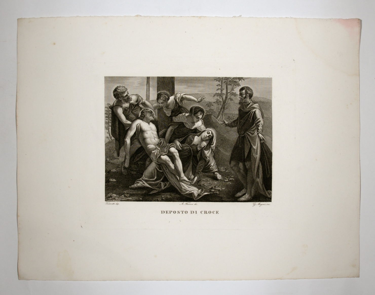 Deposizione dalla croce, deposizione di Cristo dalla croce (stampa, serie) di Robusti Jacopo detto Tintoretto (bottega), Farina Achille, Magonio Giuseppe (sec. XIX)