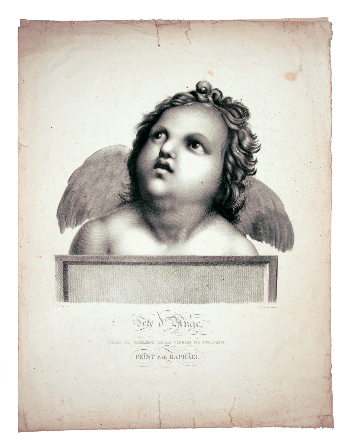 Tète d'Ange, angelo con cartiglio (stampa) di Engelmann Gottfried, Sanzio Raffaello, Jeantel (seconda metà sec. XIX)
