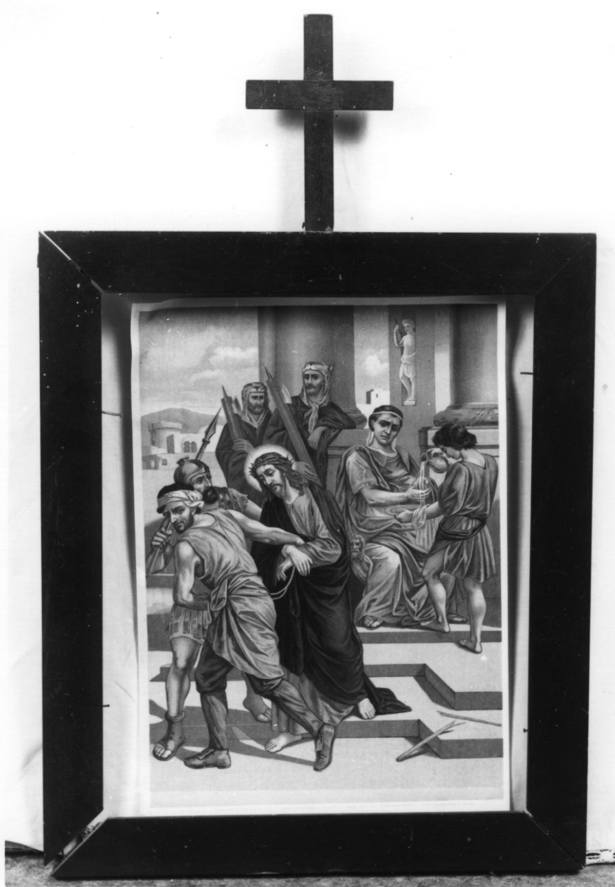stazione I: Gesù condannato a morte (stampa a colori, elemento d'insieme) - ambito piemontese (primo quarto sec. XX)