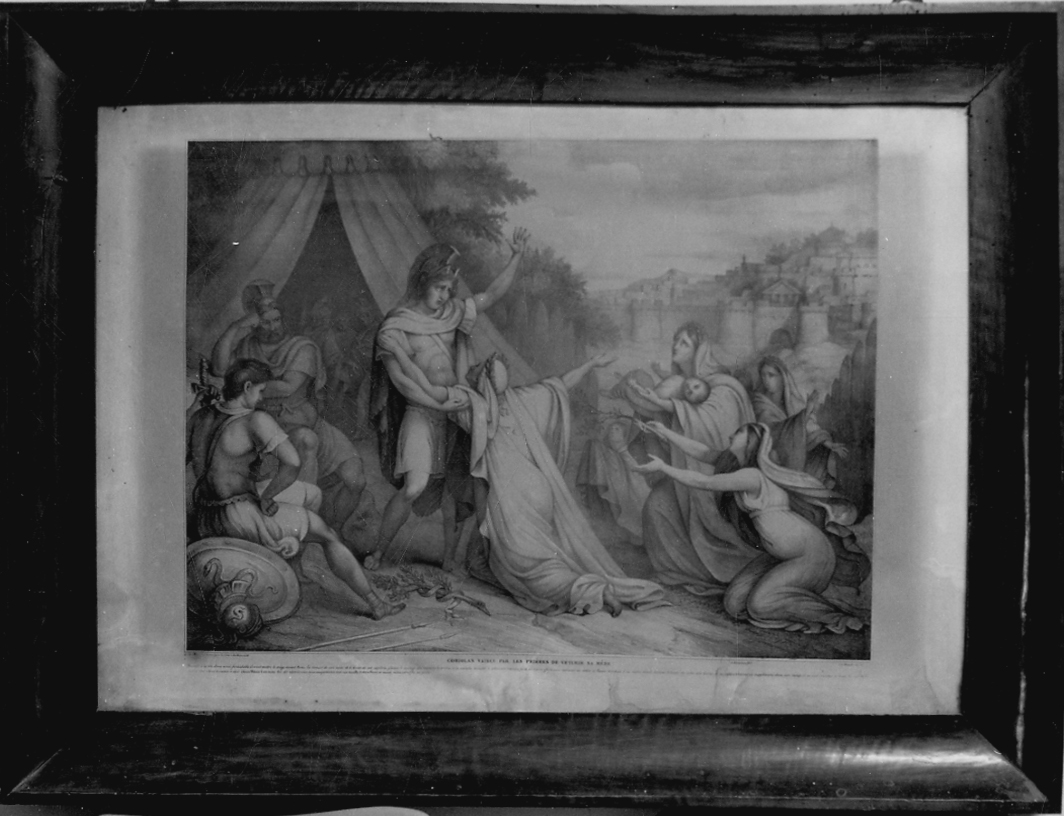 incontro di Coriolano con la madre (stampa, elemento d'insieme) di Betremieux A, Bernard de (metà sec. XIX)
