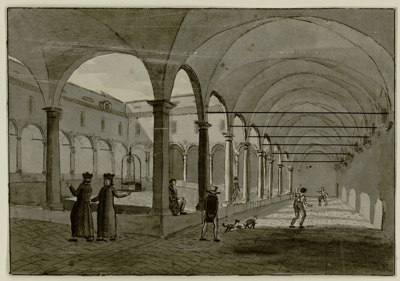 veduta del chiostro di San Pietro a Savigliano (disegno) di Bagetti Giuseppe Pietro (fine/ metà secc. XVIII-XIX)