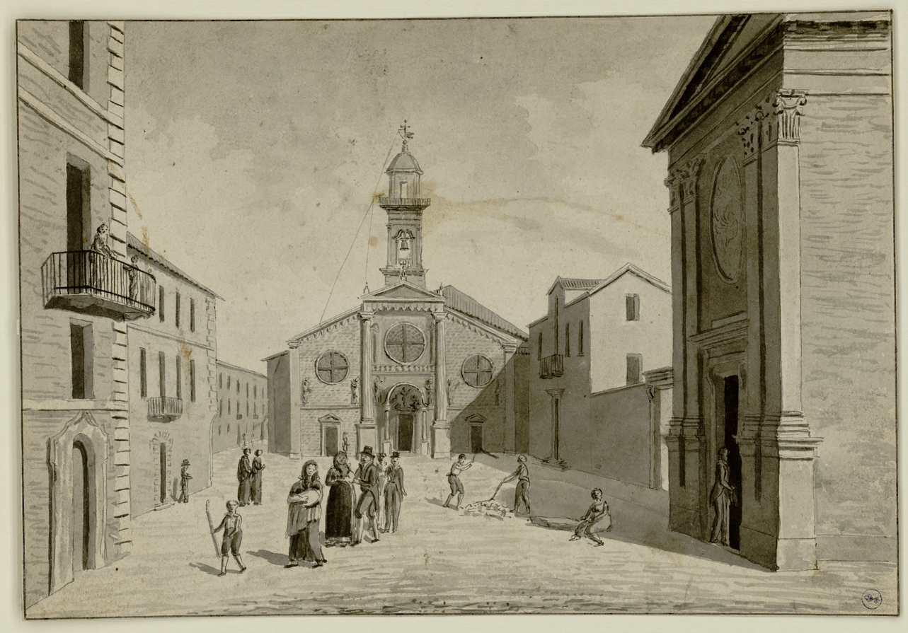 veduta della parrocchia di San Pietro a Savigliano (disegno) di Bagetti Giuseppe Pietro (fine/ metà secc. XVIII-XIX)