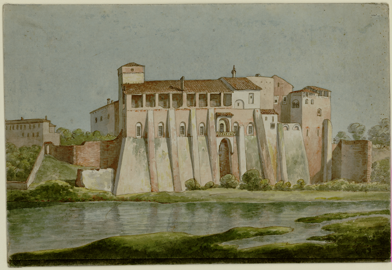 veduta del castello di Cassano d'Adda (disegno) di Bagetti Giuseppe Pietro (fine/ metà secc. XVIII-XIX)