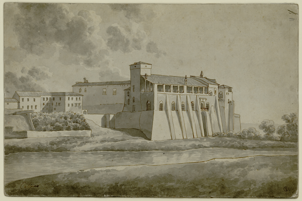 Cassano, veduta del castello di Cassano d'Adda (disegno) di Bagetti Giuseppe Pietro (fine/ metà secc. XVIII-XIX)