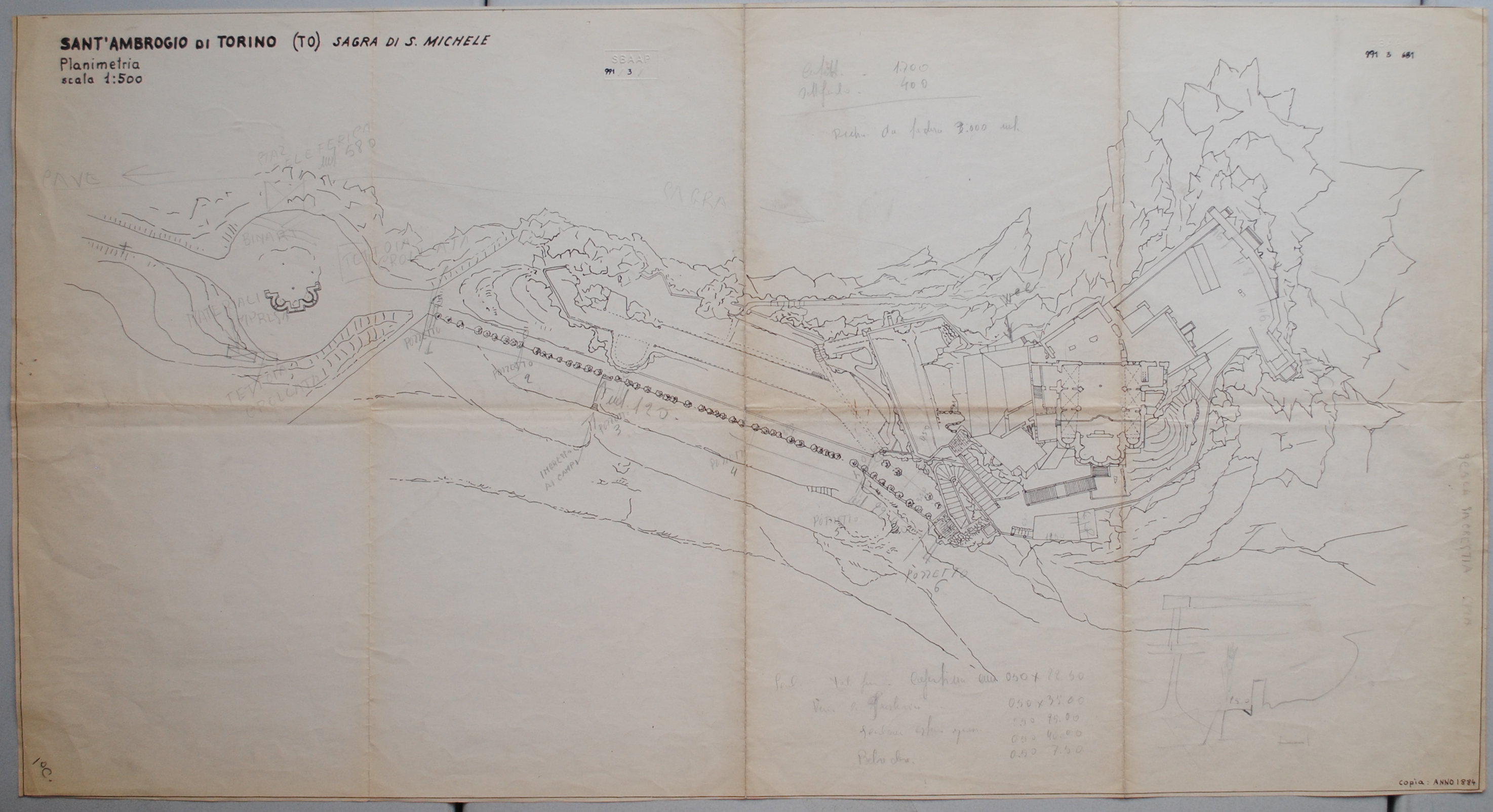 Sacra di San Michele della Chiusa a Sant'Ambrogio di Susa (TO) (disegno architettonico) - ambito piemontese (XIX)